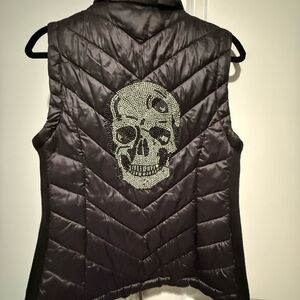 Skull Design Black Puffer Vest